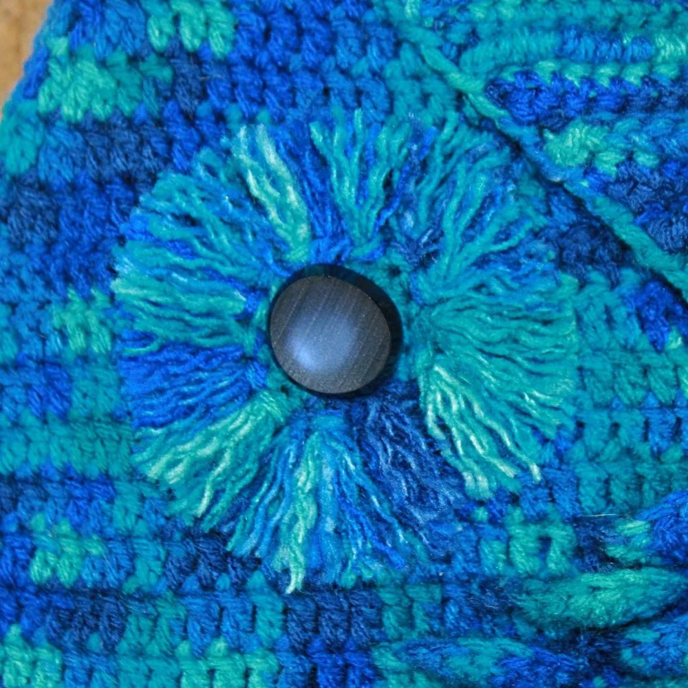 HAND CRAFTED Purse Crochet Owl Oversized Tote Hobo Bag Crossbody Blue Fringe - Picture 4 of 16